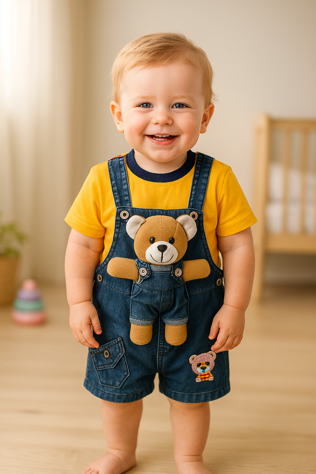 Baby Boys Applique T-Shirt and Shorts Dungaree Set