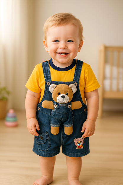 Baby Boys Applique T-Shirt and Shorts Dungaree Set