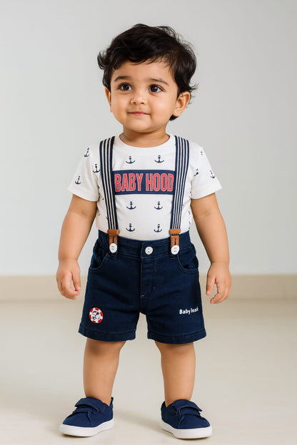 Boys Conversational Printed Cotton Dungaree Set