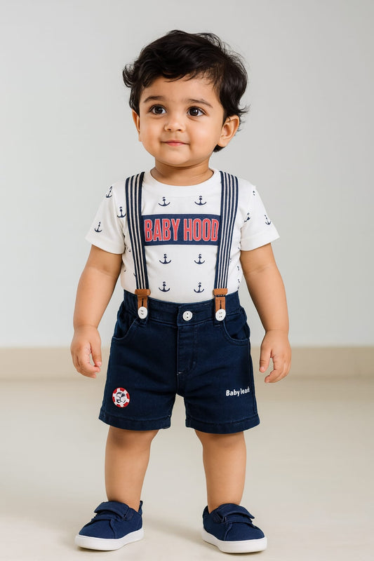 Boys Conversational Printed Cotton Dungaree Set
