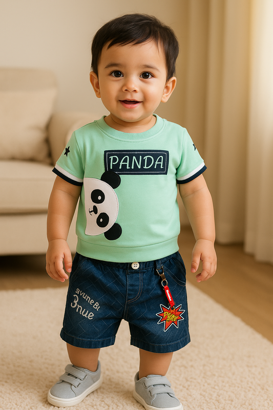 Boys Panda Printed Cotton Clothing Set Dress