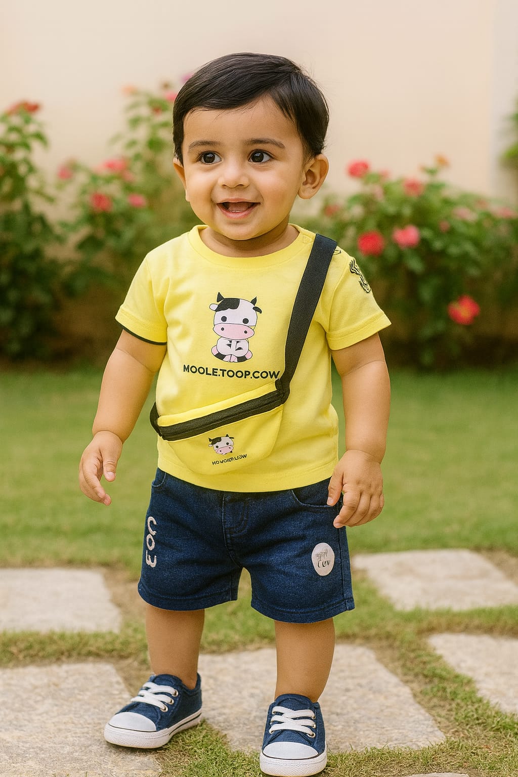 Boys Graphics Printed Clothing Set with Cross Shoulder Bag