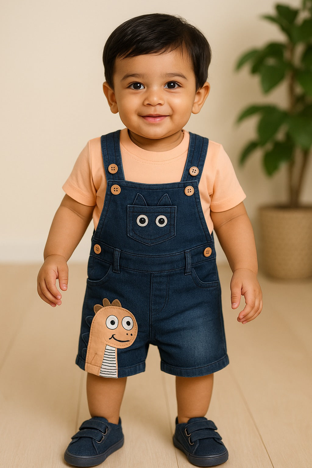 Boys Cartoon Cotton Tshirt and Denim Dungaree Set