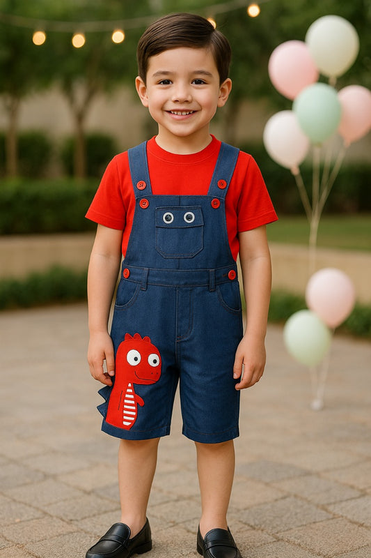 Boys Cartoon Cotton Tshirt and Denim Dungaree Set