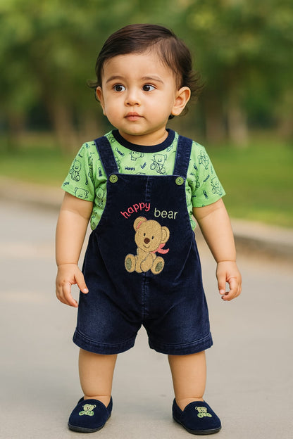 Boys Bear Printed  T-Shirts And Dungaree Set