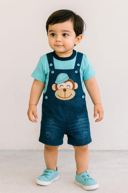 Baby Boys Applique T-Shirt and Shorts Dungaree Set
