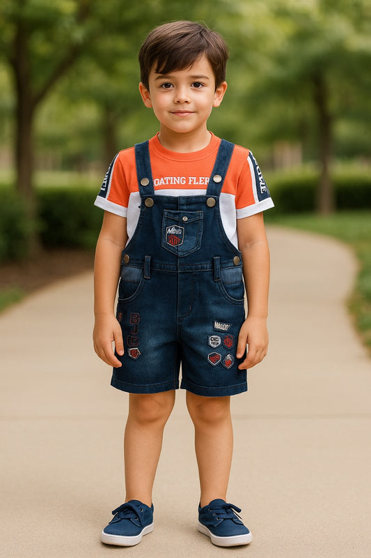 Baby Boys Printed T-Shirt and Shorts Dungaree Set