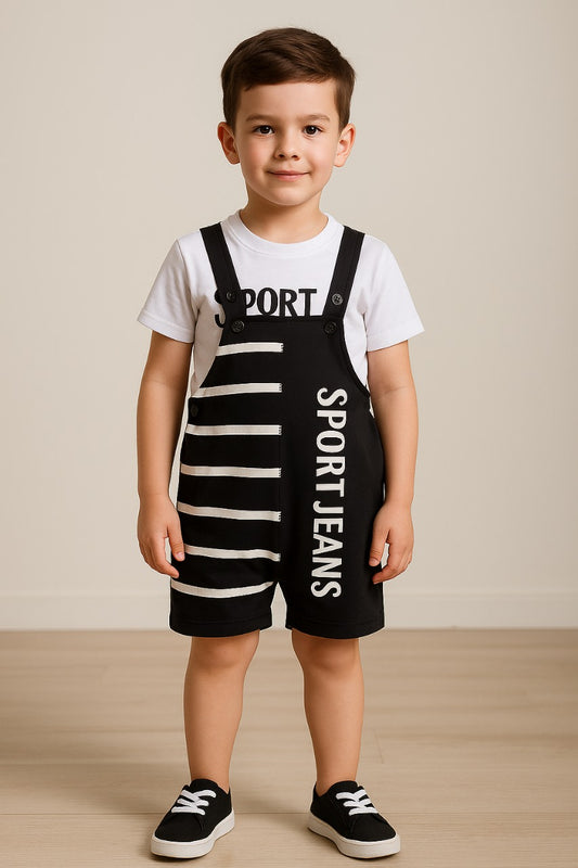 Baby Boys Striped T-Shirt and Short Dungaree Set