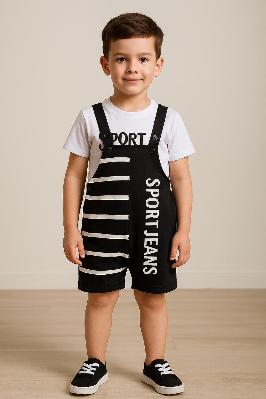 Baby Boys Striped T-Shirt and Short Dungaree Set