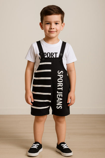 Baby Boys Striped T-Shirt and Short Dungaree Set