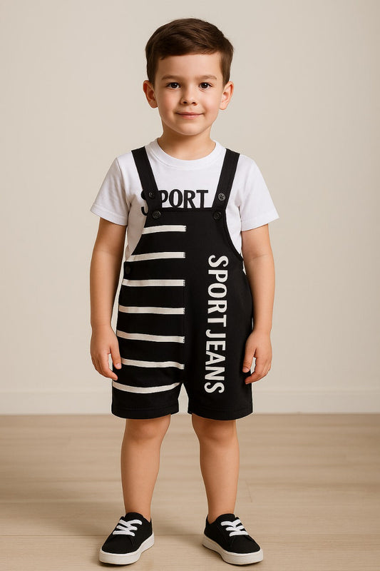 Baby Boys Striped T-Shirt and Short Dungaree Set