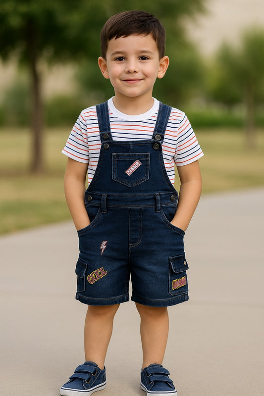Baby Boys Striped T-Shirt and Shorts Dungaree Set