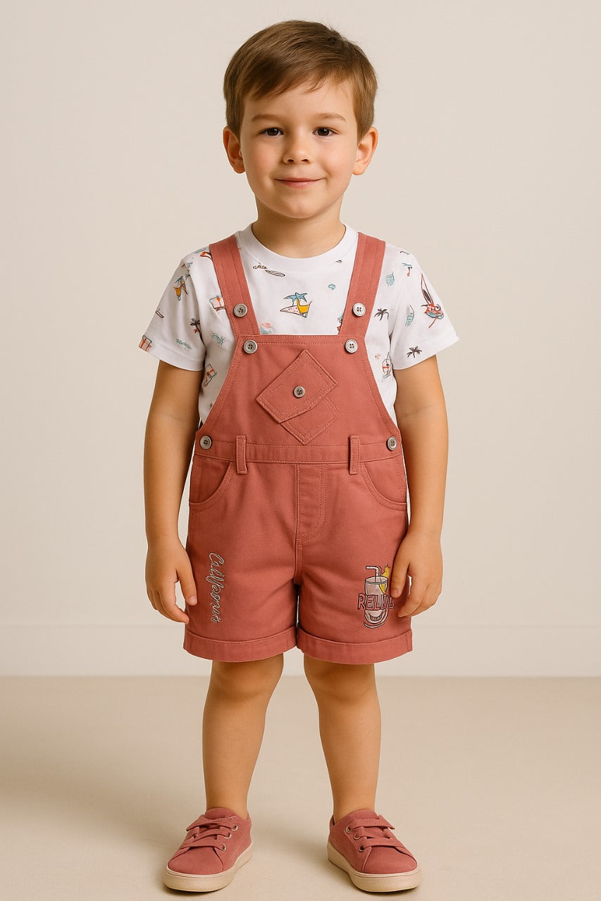 Baby Boys Graphic Print T-Shirt and Shorts Dungaree Set