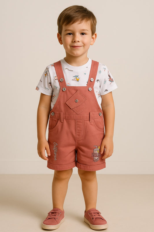Baby Boys Graphic Print T-Shirt and Shorts Dungaree Set