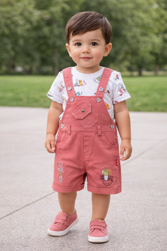 Baby Boys Graphic Print T-Shirt and Shorts Dungaree Set