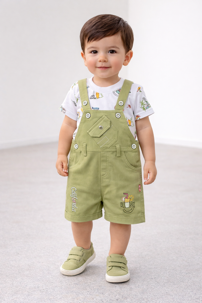 Baby Boys Graphic Print T-Shirt and Shorts Dungaree Set