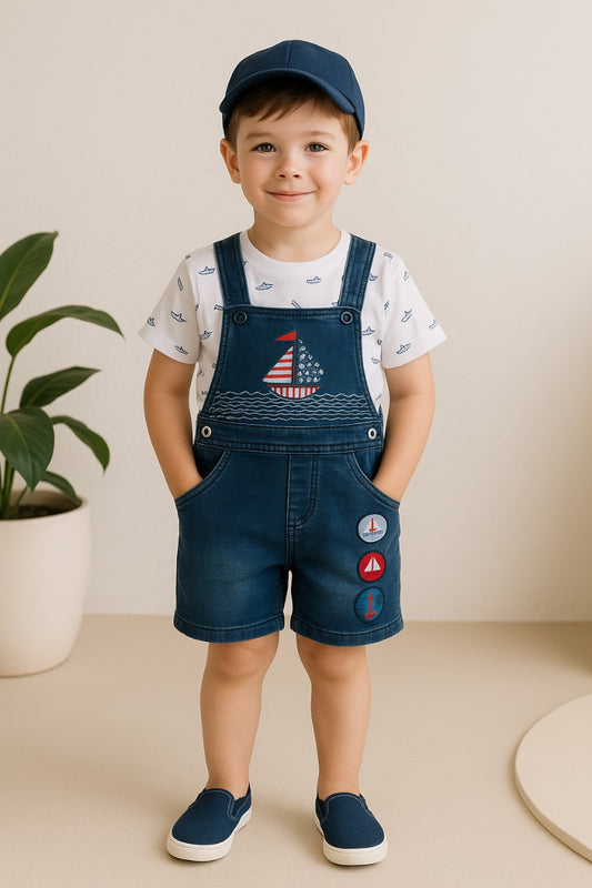 Baby Boys Printed T-Shirt and Shorts Dungaree Set