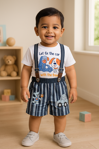 Baby Boys Striped T-Shirt and Shorts Dungaree Set