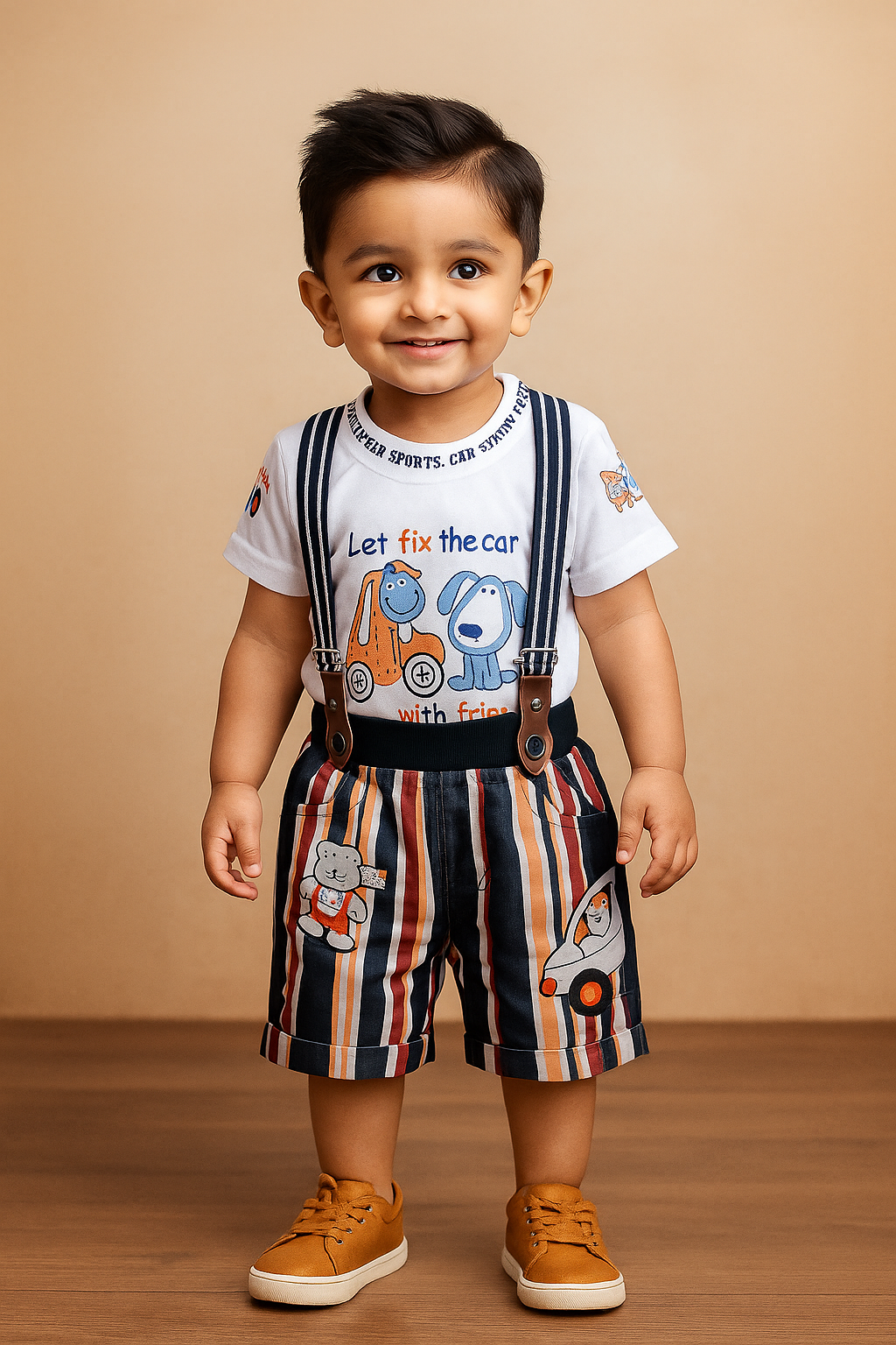 Baby Boys Striped T-Shirt and Shorts Dungaree Set