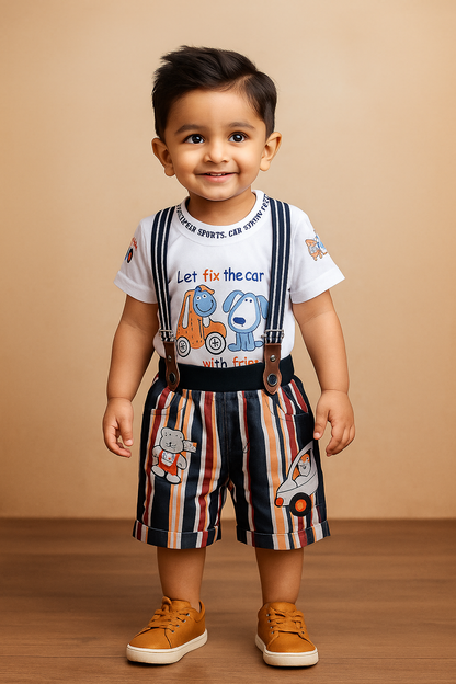 Baby Boys Striped T-Shirt and Shorts Dungaree Set