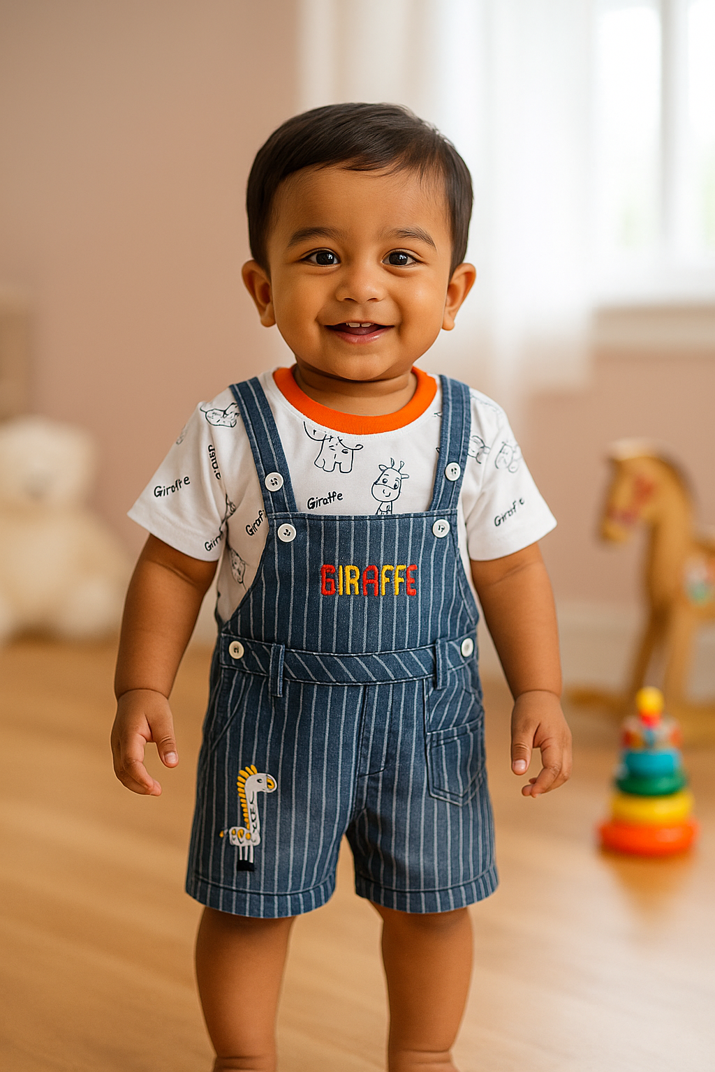 Baby Boys Animal Print T-Shirt and Shorts Dungaree Set