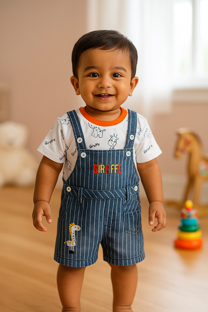 Baby Boys Animal Print T-Shirt and Shorts Dungaree Set