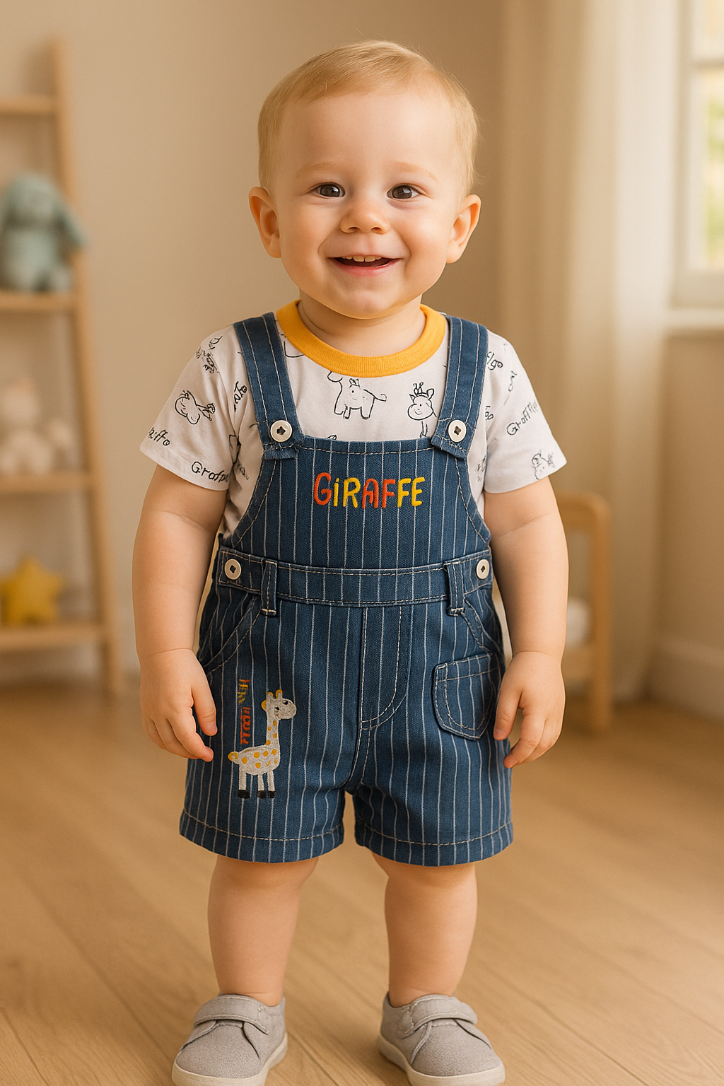 Baby Boys Animal Print T-Shirt and Shorts Dungaree Set