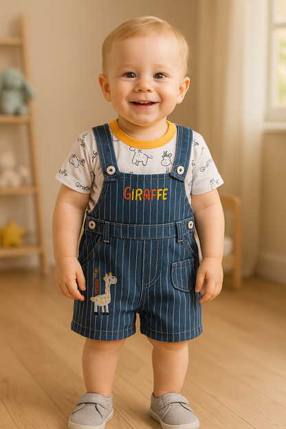 Baby Boys Animal Print T-Shirt and Shorts Dungaree Set