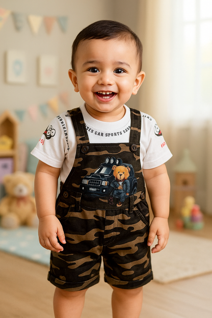 Baby Boys Camouflage Pattern T-Shirt and Shorts Dungaree Set