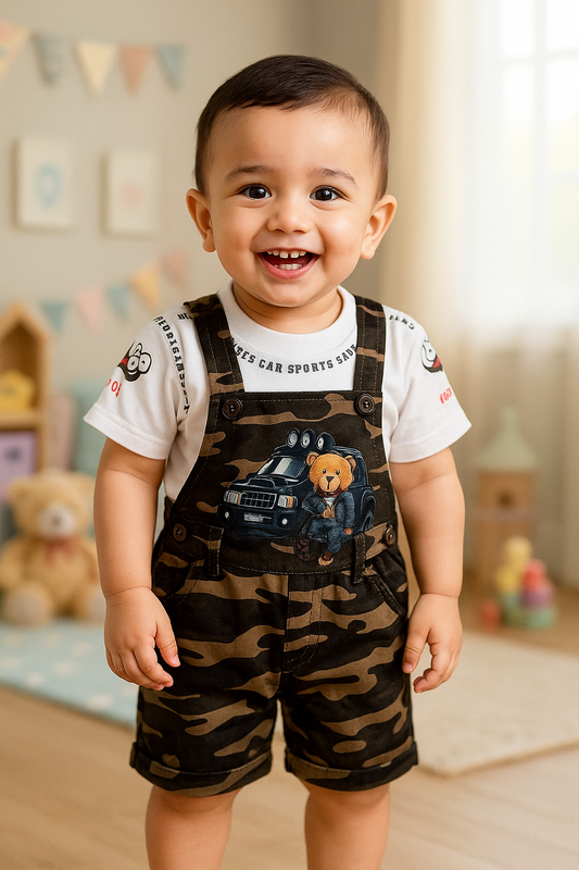 Baby Boys Camouflage Pattern T-Shirt and Shorts Dungaree Set