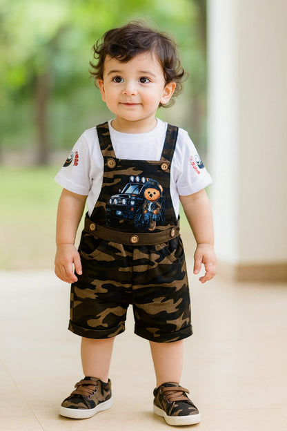 Baby Boys Camouflage Pattern T-Shirt and Shorts Dungaree Set
