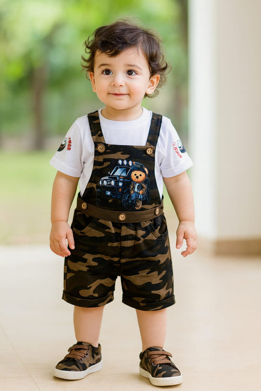 Baby Boys Camouflage Pattern T-Shirt and Shorts Dungaree Set