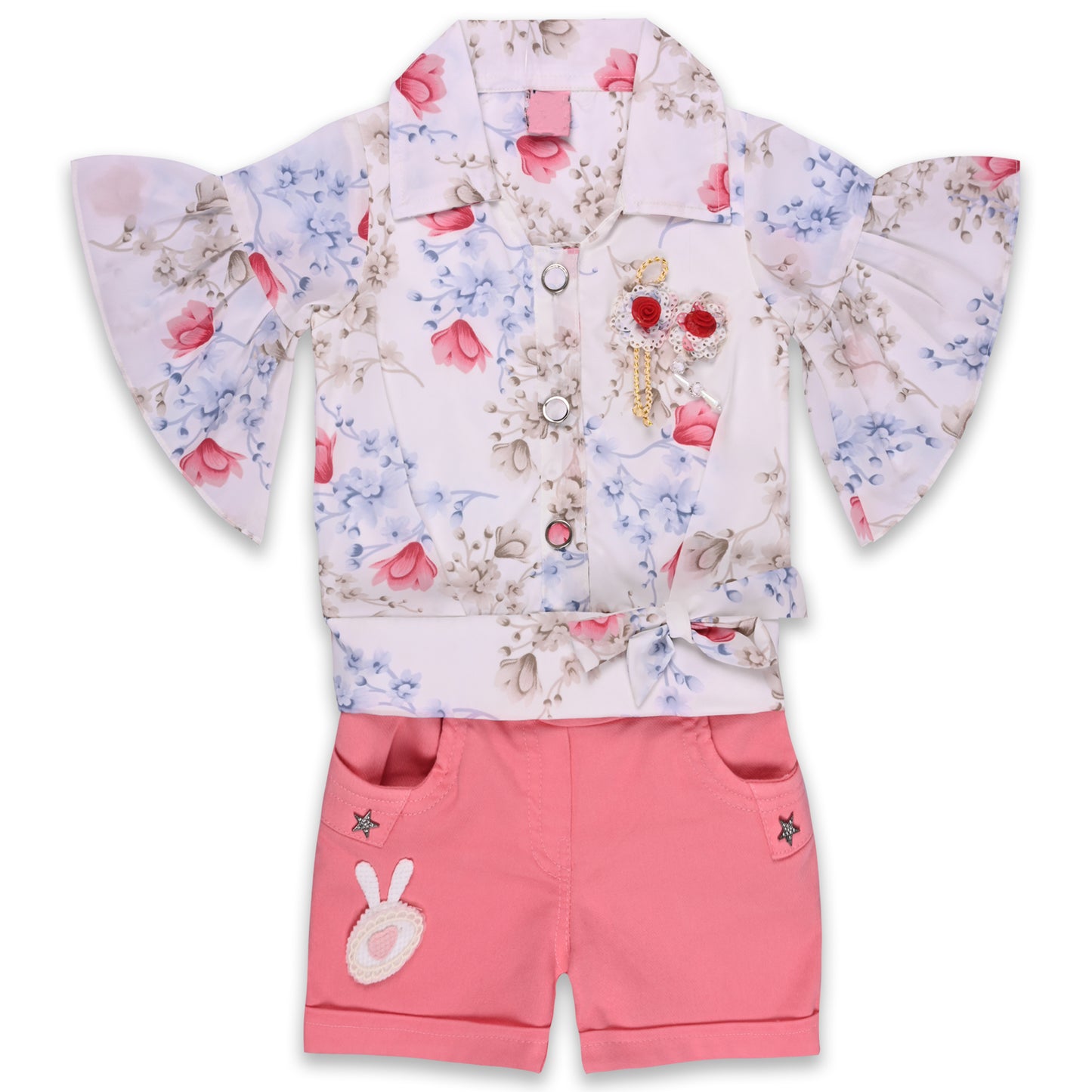 Girls Floral Print Top and Shorts Clothing Set