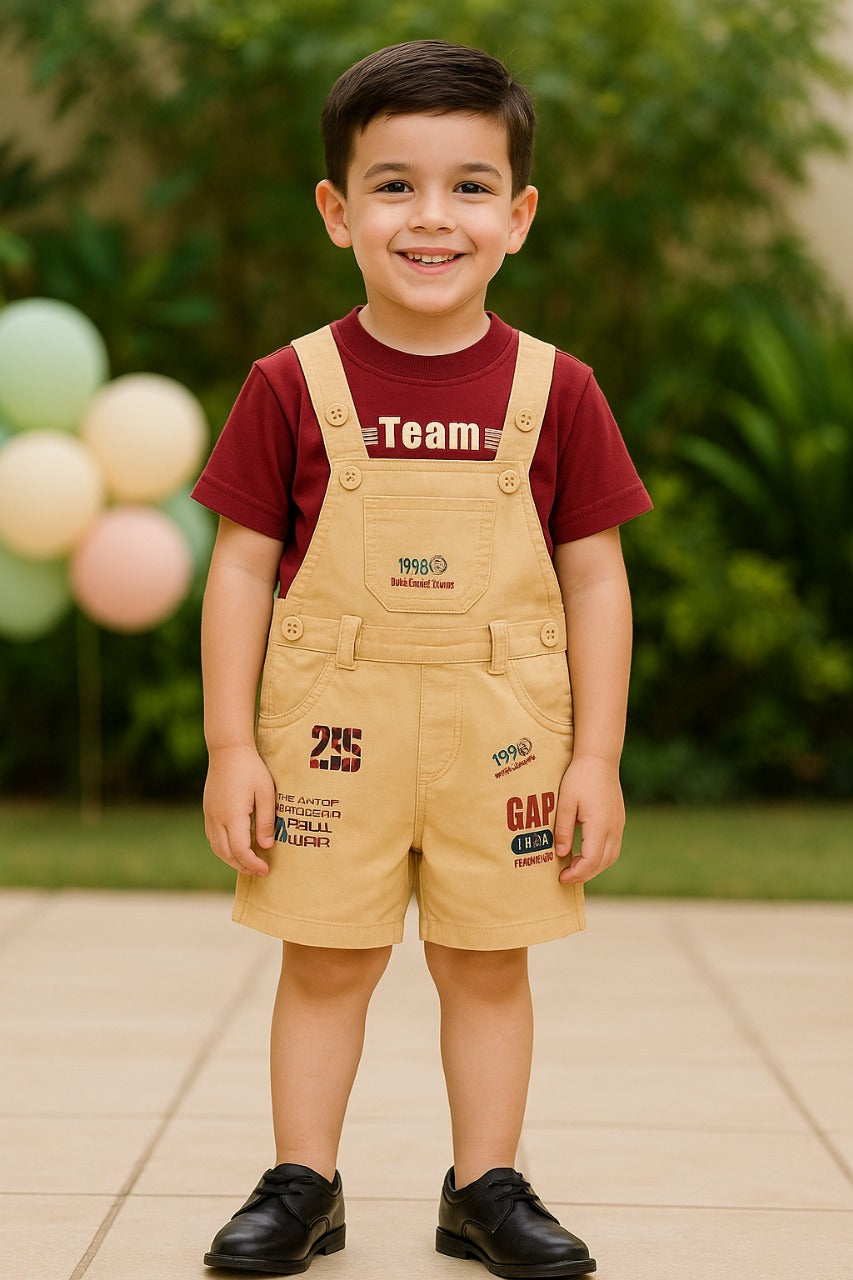 Baby Boys Printed T-Shirt and Shorts Dungaree Set