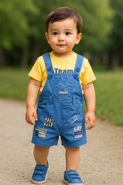 Baby Boys Printed T-Shirt and Shorts Dungaree Set