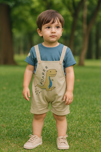 Baby Boys Graphic Print T-Shirt and Shorts Dungaree Set