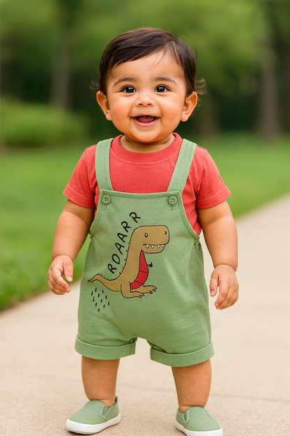 Baby Boys Graphic Print T-Shirt and Shorts Dungaree Set