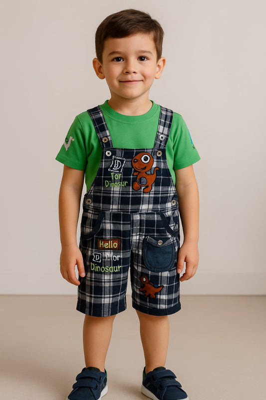 Baby Boys Checked T-Shirt and Shorts Dungaree Set
