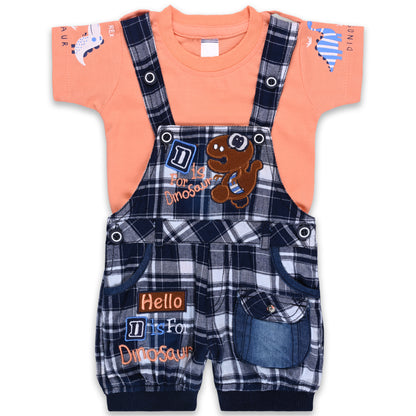 Baby Boys Checked T-Shirt and Shorts Dungaree Set