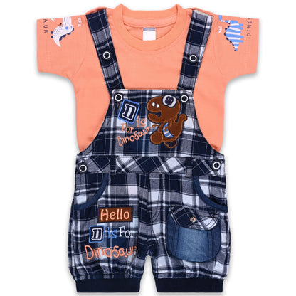 Baby Boys Checked T-Shirt and Shorts Dungaree Set