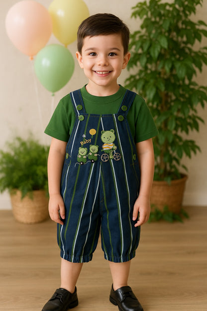 Baby Boys Striped T-Shirt and Shorts Dungaree Set