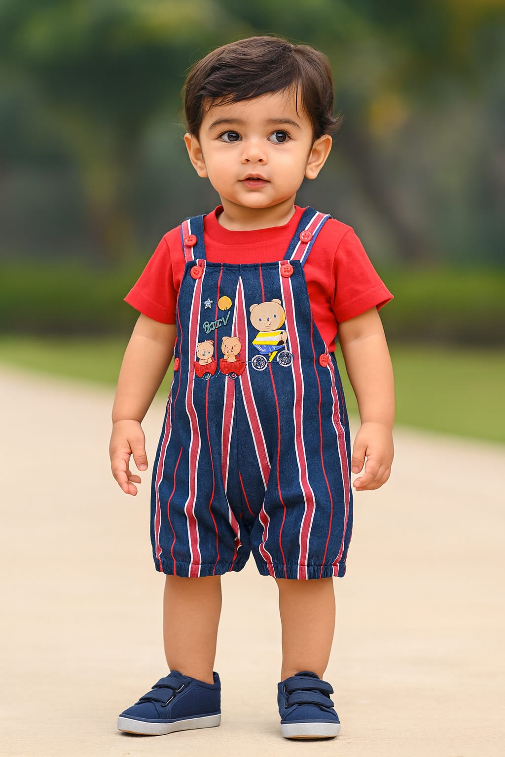 Baby Boys Striped T-Shirt and Shorts Dungaree Set