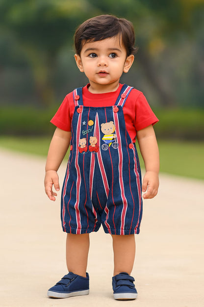 Baby Boys Striped T-Shirt and Shorts Dungaree Set
