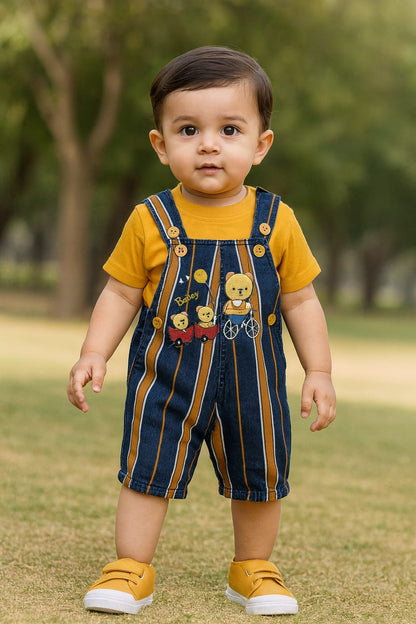 Baby Boys Striped T-Shirt and Shorts Dungaree Set