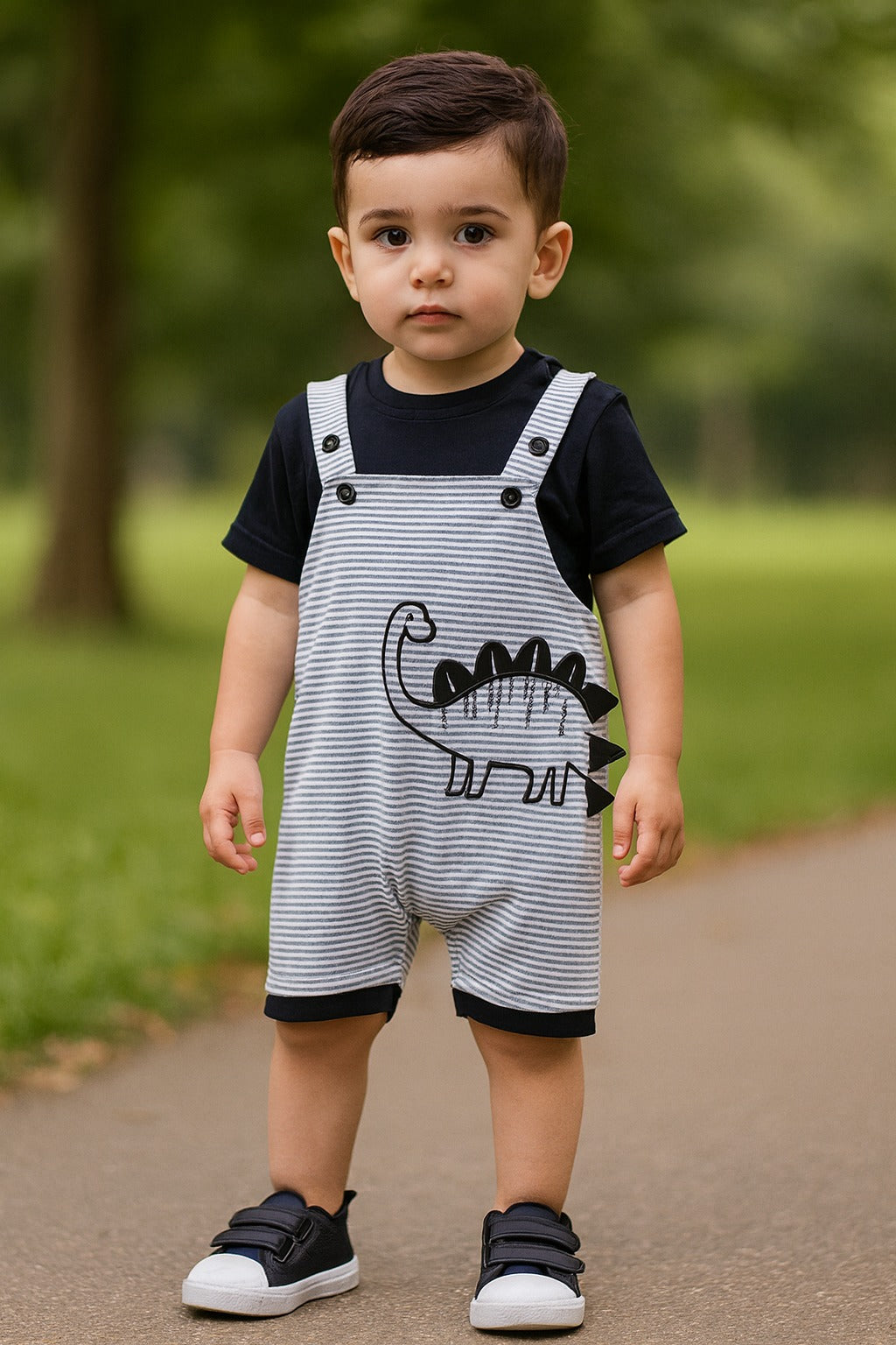 Baby Boys Striped T-Shirt and Shorts Dungaree Set