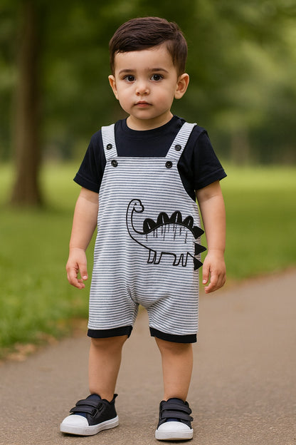 Baby Boys Striped T-Shirt and Shorts Dungaree Set