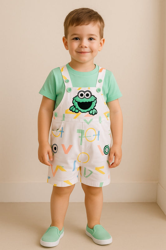 Baby Boys Graphic Printed T-Shirt and Shorts Dungaree Set