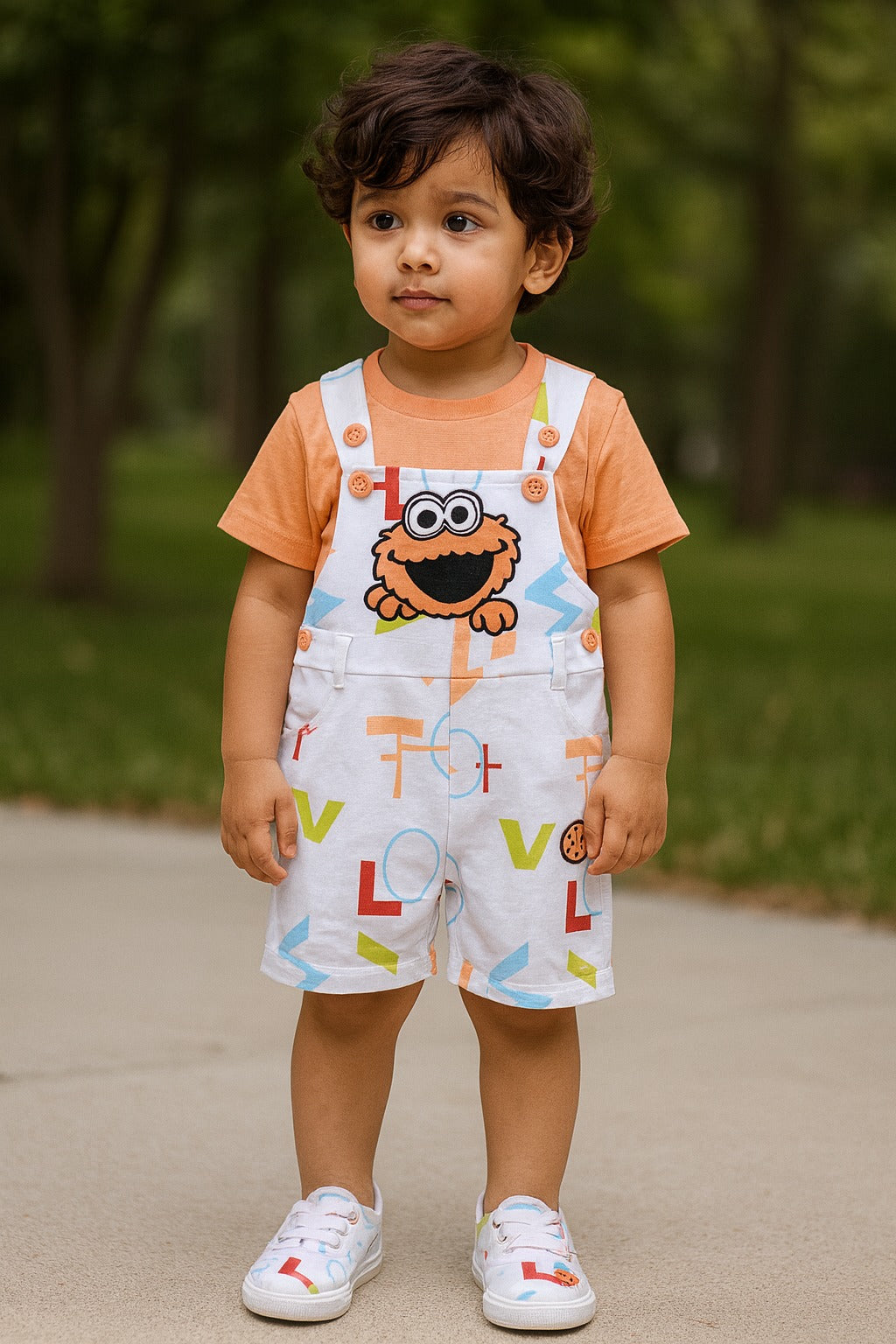 Baby Boys Graphic Printed T-Shirt and Shorts Dungaree Set