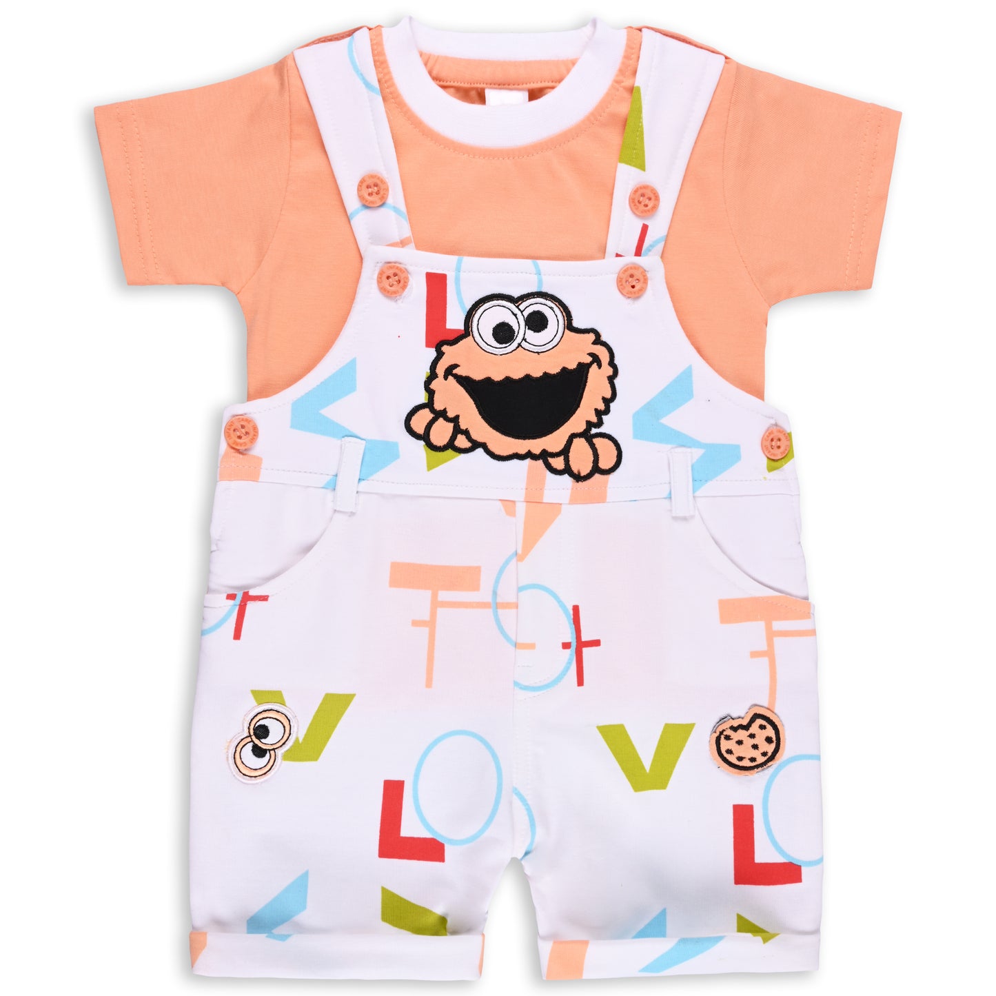 Baby Boys Graphic Printed T-Shirt and Shorts Dungaree Set