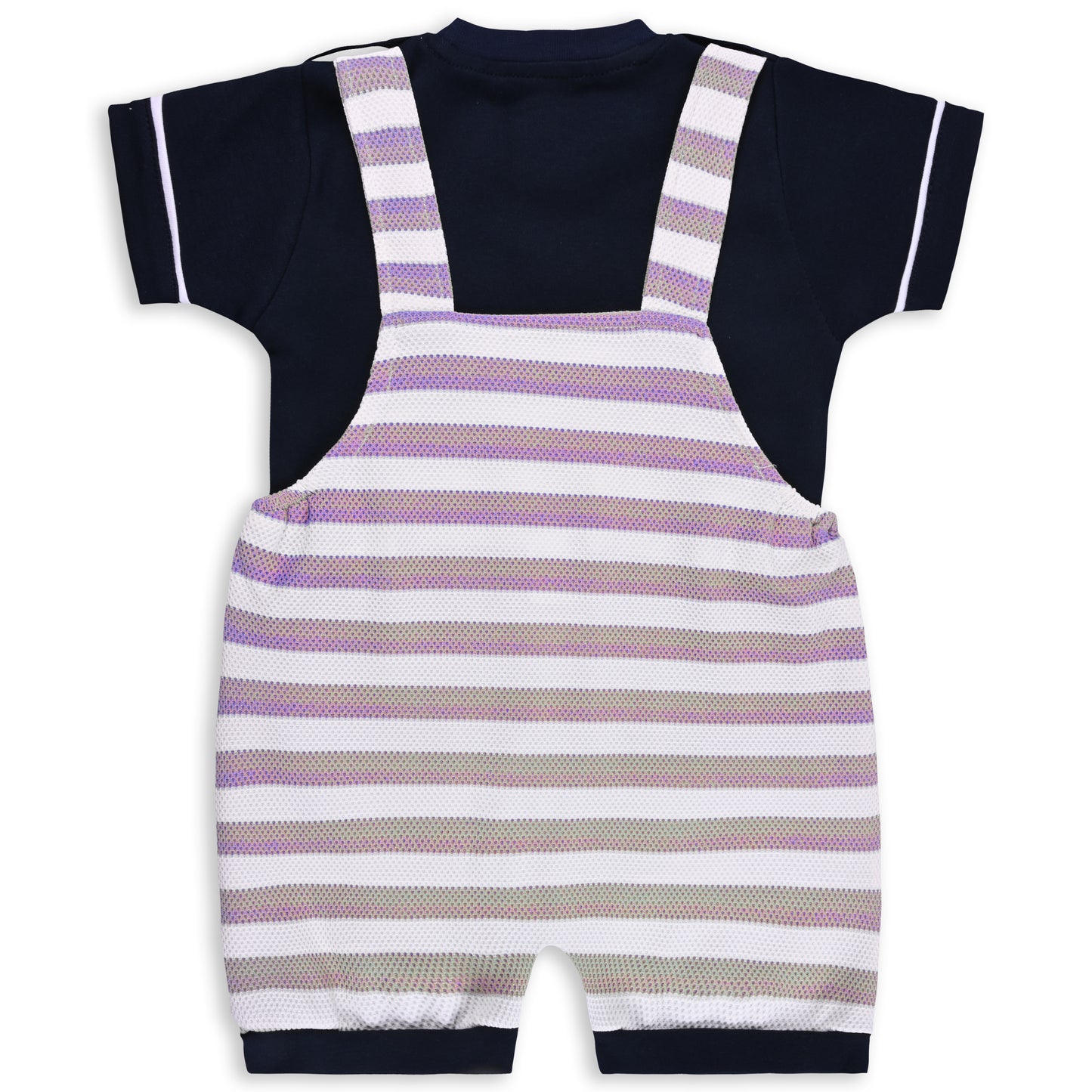 Baby Boys Striped and Printed T-Shirt and Shorts Dungaree Set